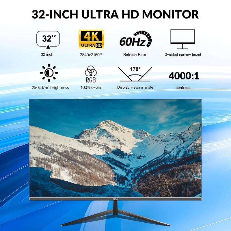 Monitor ZZA 4K UHD de 32 polegadas (3840 x 2160) IPS 60 Hz AMD